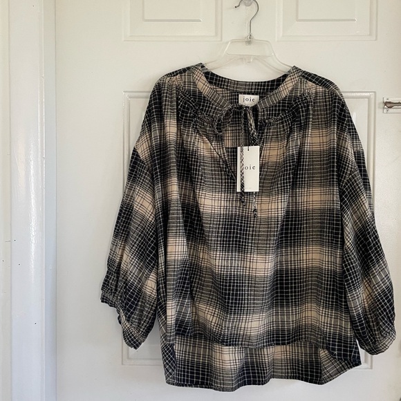 JOIE Barrian Women’s Plaid 3/4 Sleeve Flannel Shirt Size XL - Picture 3 of 11